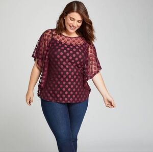 Lane Bryant - Plum Polka Dot Sheer Blouse